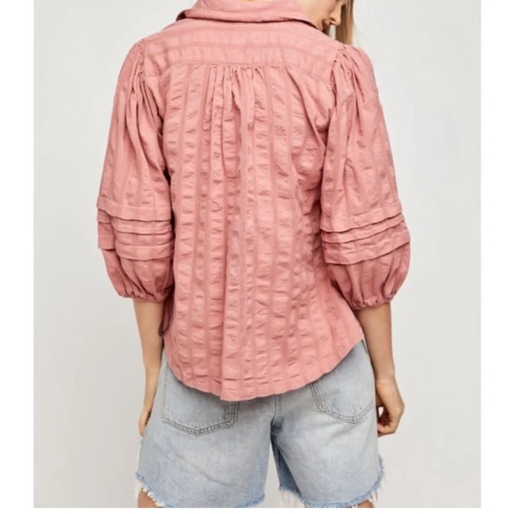 Free People Happy Days Puff Sleeve Cropped Blouse